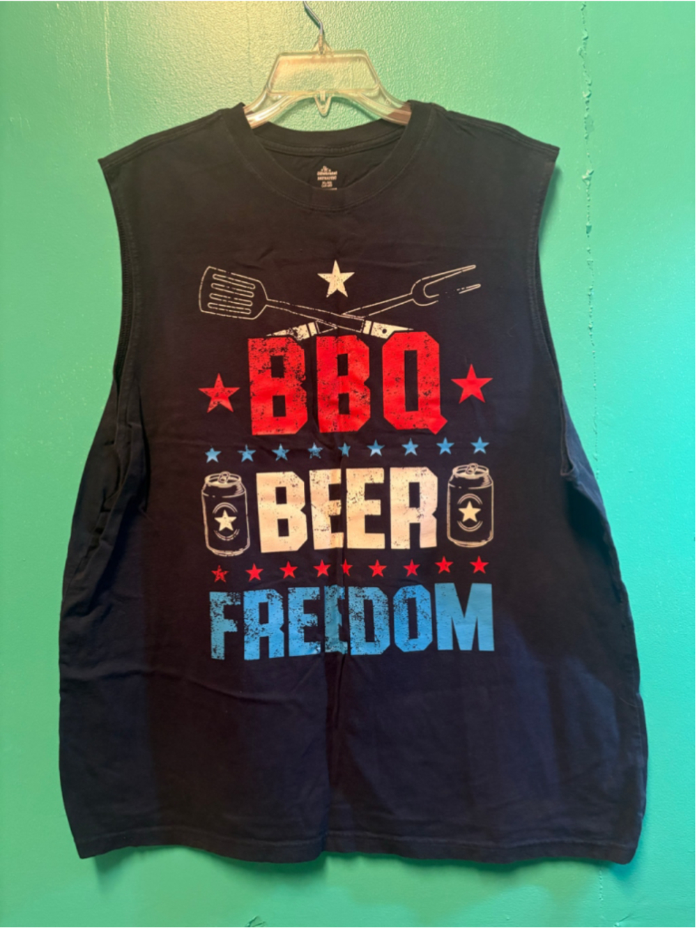Men's Way to Celebrate BBQ Beer Freedom Tank Top XL Blue Red